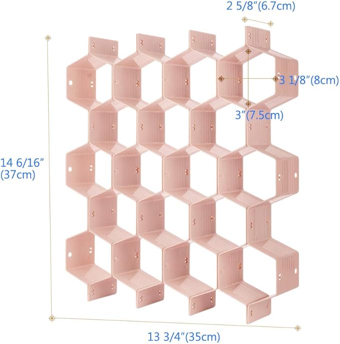 Poeland Drawer Divider Organizer Adjustable DIY Grid Honeycomb Drawer Divider for Underwear Belt Scarf Socks Pink