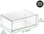 mDesign Plastic Stackable Closet Storage Organizer Bin Containers with Front Pull Drawer for Cabinet, Desk, Shelf, Cupboard, or Dresser Organization - Lumiere Collection - Clear