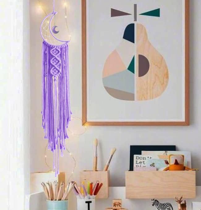 Dream Catchers Purple Moon Dream Catcher with Light, Dream Catcher for Girls Bedroom Decor for Women, Macrame Dreamcatcher Boho Room Wall Decor for Teen Girls Birthday Gifts Women Purple Gift