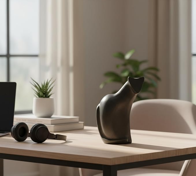 Young's Inc Modern Black Cat Resin Figurine Sculpture, Minimalist Cat Statue Home Decor, Abstract Cat Tabletop Accent for Living Room Shelf Desk Mantel, Contemporary Animal Art Decor, 10 Inch