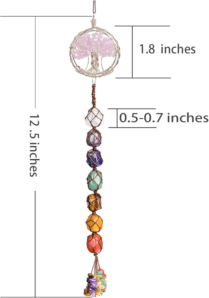 Handmade Crystal Window Car Hanging Ornaments 7 Chakra Home Decoration Feng Shui Ornament Yoga Meditation Car Decoration Tumbled Palm Stones (Style10)