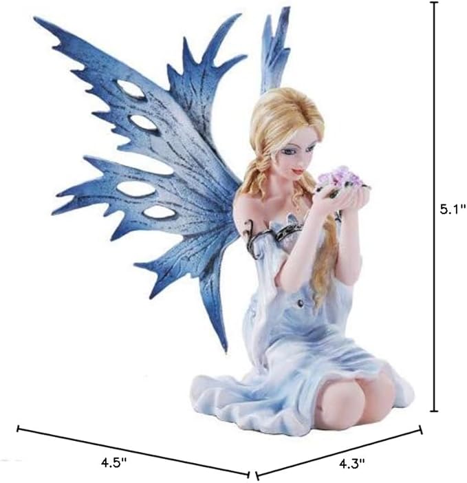 Pacific Giftware 4.75 Inch Fairyland Blue Winged Fairy with Flowers Statue Figurine (4.5)
