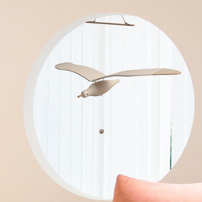 Seagull Hanging Mobile Wooden Flying Bird Decor Nursery Wall Hanging Ornament for Home Nursery Room Balcony Patio Decor