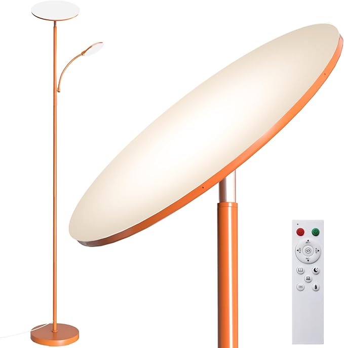 marctronic Orange Floor Lamps for Living Room, 44W/4500LM Super Bright 2 in 1 LED Floor Lamp with Remote, Stepless Dimmable