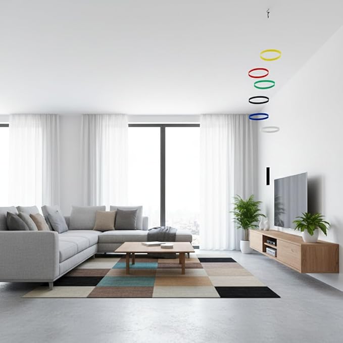 Colorful Hanging Mobile with 6 Multicolor Rings (5.5”) - Modern Decorative Art for Home or Office