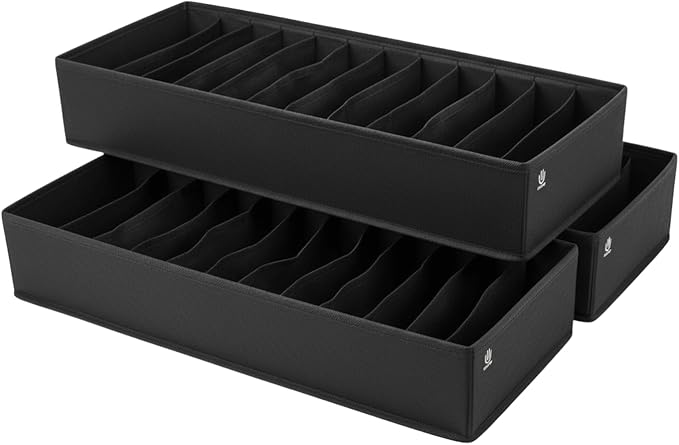 Drawer Organizer Clothes -3 Pcs T shirt organizer Multipurpose Dresser Drawer Organizer for Adults & Kids, Closet Foldable 12 Cells per Organizer - Closet Organizers & Storage, Shirt Folder - Black