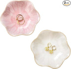 JAMEND CLXP 2PCS Lotus Leaf Shape Ring Holder Dish, Small Key Bowl, Ceramic Trinket Tray Jewelry Dish Organizing Necklace Earrings for Mom Friend Sister, All Jewelries Are NOT Included. White +Pink.…