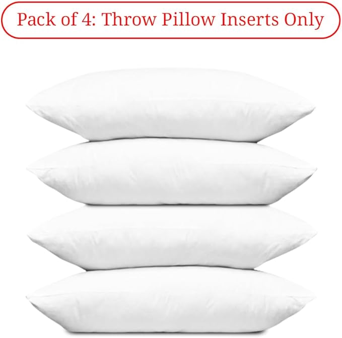 Covers & All Throw Pillow Inserts Only Pack of 4, Durable Soft Rectangle 12 x 20 Inches 65 GSM Non-Woven Fabric with 15D Silicon Fiber Filling, Universal uses for Home Decor Office Indoor Outdoor