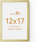 12x17 Aluminum Metal Picture Frame,Tempered Glass Gold Photo Frame 12x17 for Family Photo,Posters,Art,Document to Wall Mount Horizontally or Vertically