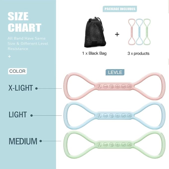 2025 Upgraded Figure 8 Resistance Band for Physical Therapy, Shoulder Back Arm Exercise Bands, 3 Resistance Levels for 15 25 35lb for Kids Adult Elderly