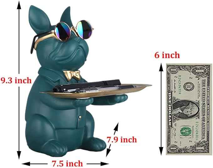 Modern Decor Resin Bulldog Tray Statue Tray Storage Key Holder Candy Jewelry Earrings Tray Suitable for Home Decor Modern Art Dining Table Decor Office Small Object Tray (Green)