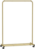 SONGMICS Clothes Rack with Wheels, Clothing Rack for Hanging Clothes, 25.4 mm Metal Garment Rack with Dense Mesh Storage Shelf, 110 lb Load Capacity, 2 Brakes, Gold UHSR025A01