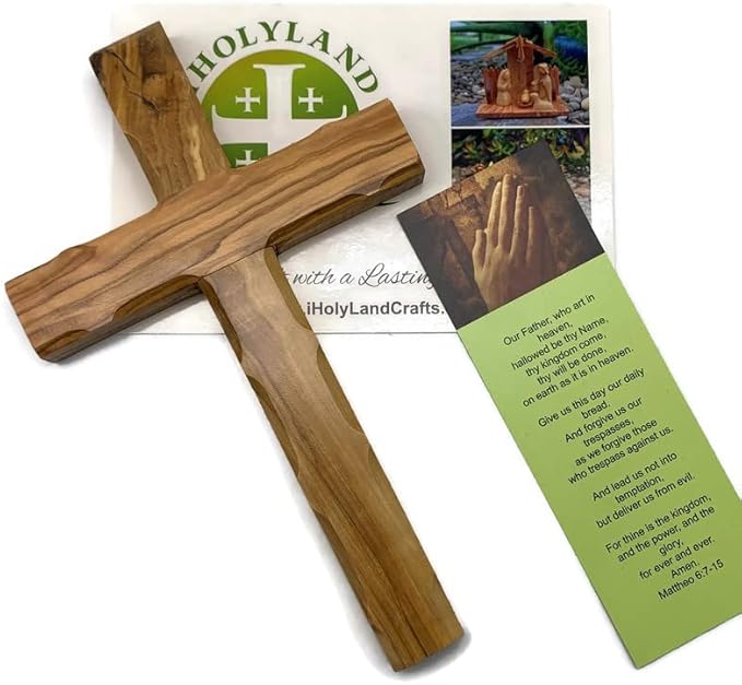 Olive Wood Wall Cross from Bethlehem, Wall Hanging Wooden Cross, confirmation cross gift, Baptism Gifts, Holy Wall cross, Hand Made religious décor Cross From the Holy Land (Medium Cross 6.2" x 4.2")