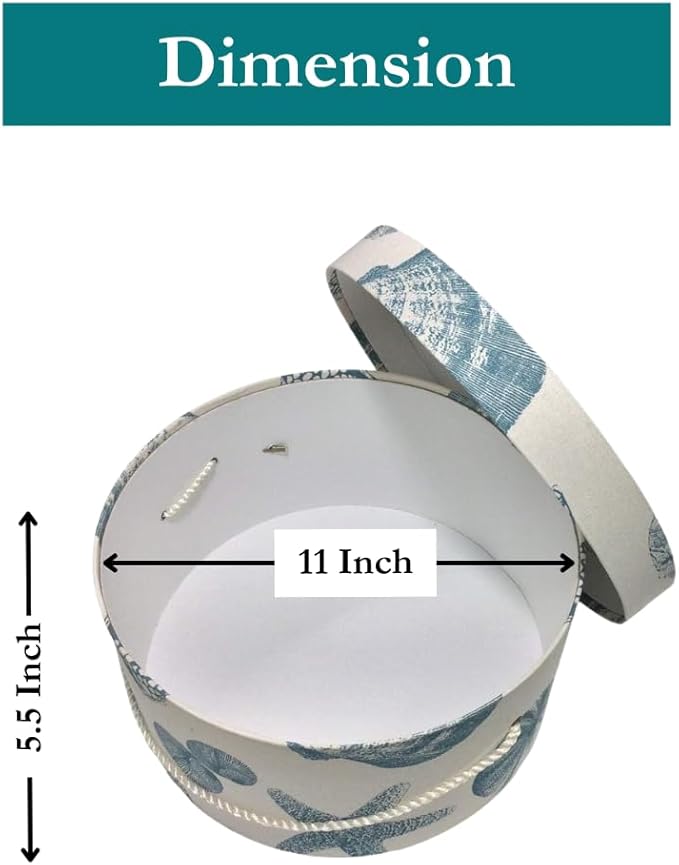 Sarah's Hat Boxes Classic Shells Hat Box – 11" x 5.5" (Dia. x Ht.) Handmade in USA – Odorless Non-Toxic Adhesive, Cording Handle – Premium Storage for Hats & Accessories