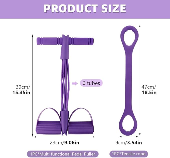 21 Fitness Resistance Bands-6 Tube Pedal Ankle Puller, Multifunction Tension Rope, Pedal Resistance Band with Handle Sit Up Exercise Equipment Home Gym Tummy Trainer for Men Women