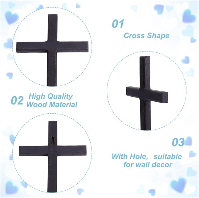 HOBBIESAY Wood Wall Cross 9.8 Inch Black Wooden Cross Hanging Decoration Catholic Crucifix Wall Mounted Ornament Baptism Gifts Holy Cross Religious Décor Cross Confirmation Cross Gift