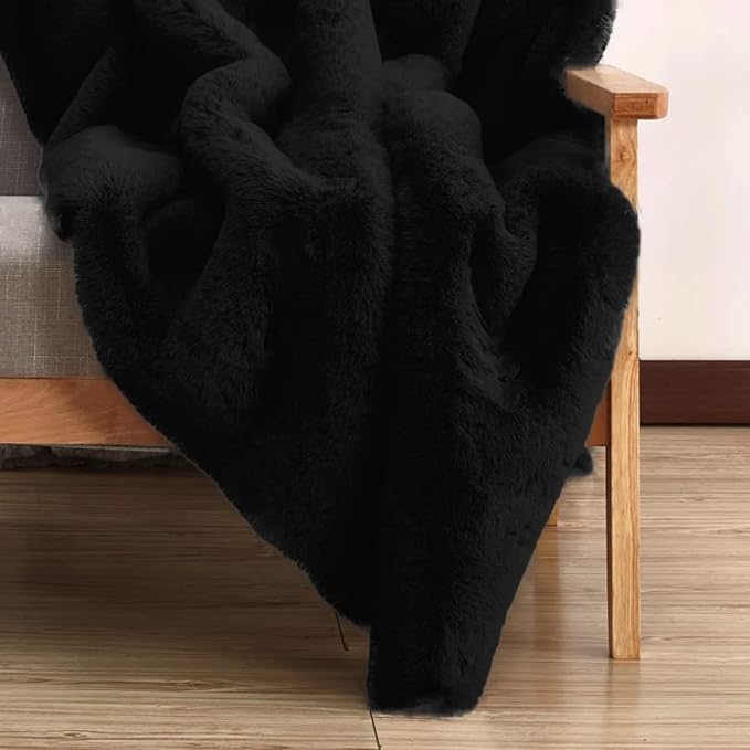 Fuzzy Rabbit Fur Rug Fluffy Rugs Washable Area Rugs for Living Room Black Furry Rug for Bedroom Rugs 3x5 Cute Room Girl Room Home Decor Rectangle