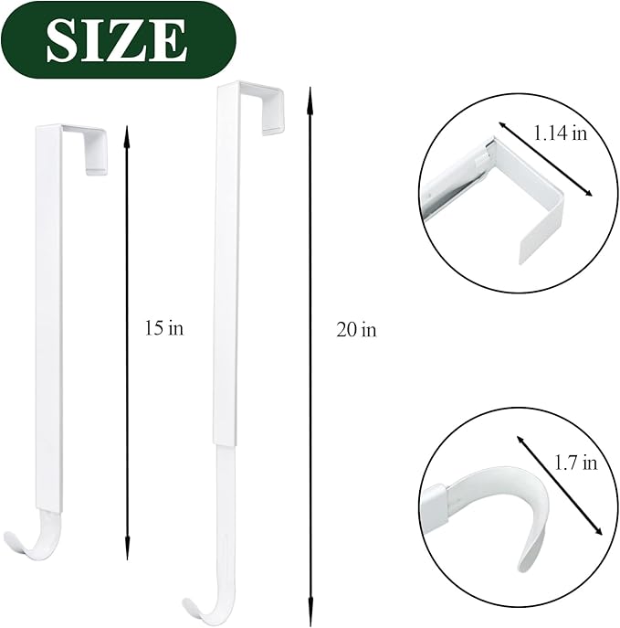 ZMCINER Wreath Hanger for Front Door, Adjustable 15-25 Inch, White Metal, Holds 20 lbs, Christmas & Fall Wreaths, Decorations Hook