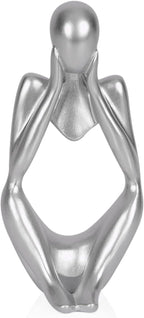 Sandstone Resin Thinker Style Abstract Sculpture Statue Collectible Figurines Home Office Bookshelf Desktop Decor (Small Silver, Focus)