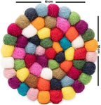 Round Felt Ball Coasters - 100% Merino Wool Table Coasters - Felt Coaster Pads, Absorbent Trivet for Drinks - Heat Resistant, Thick & Durable Hand Felted - Woolygon - Multicolor Set of 5 (Rainbow)