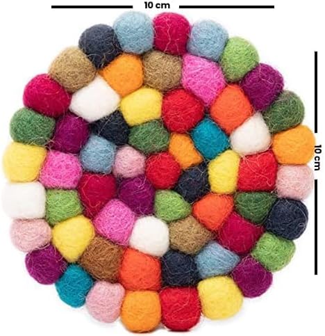 Round Felt Ball Coasters - 100% Merino Wool Table Coasters - Felt Coaster Pads, Absorbent Trivet for Drinks - Heat Resistant, Thick & Durable Hand Felted - Woolygon - Multicolor Set of 5 (Rainbow)