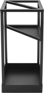 MyGift Umbrella Stand,Umbrella Holder for Entryway,20 Inch Tall Modern Metal Geometric Freestanding Umbrella Rack or Cane Holder with Shelf for Small Umbrellas and Bottom Drip Tray (Black)