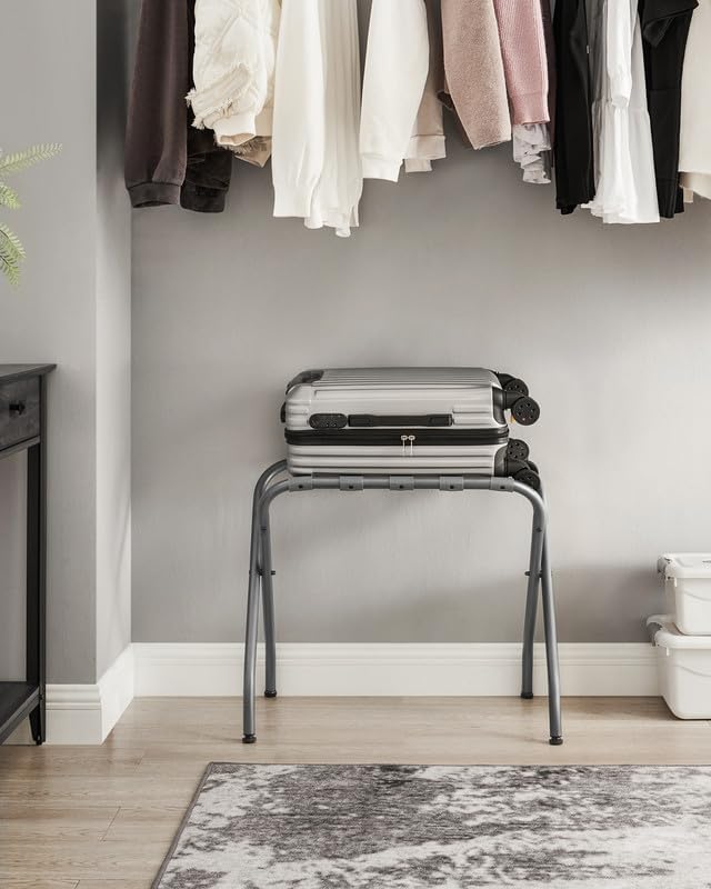 SONGMICS Luggage Rack, Pack of 4, Luggage Racks for Guest Room, Suitcase Stand, Steel Frame, Foldable, for Bedroom, Gray URLR64G04