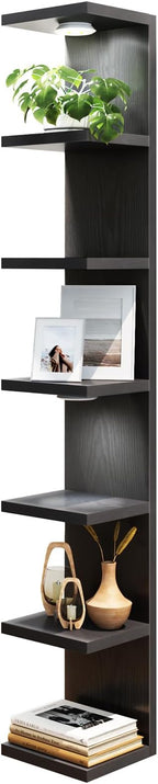 Fixwal Black Shelves 7 Tier Wall Mounted Shelf Unit Floating Shelves with LED Lights Lack Wall Shelf for Home Decor Organizer Display