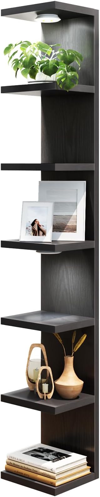 Fixwal Black Shelves 7 Tier Wall Mounted Shelf Unit Floating Shelves with LED Lights Lack Wall Shelf for Home Decor Organizer Display