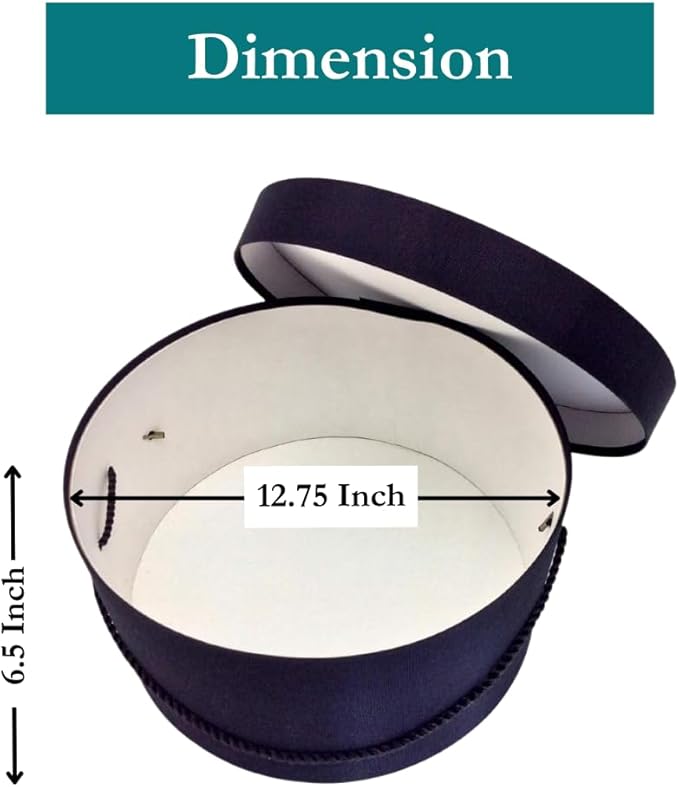 Sarah's Hat Boxes Classic Black Hat Box – 12.75" x 6.5" (Dia. x Ht.) Handmade in USA – Odorless Non-Toxic Adhesive, Cording Handle – Premium Storage for Hats & Accessories