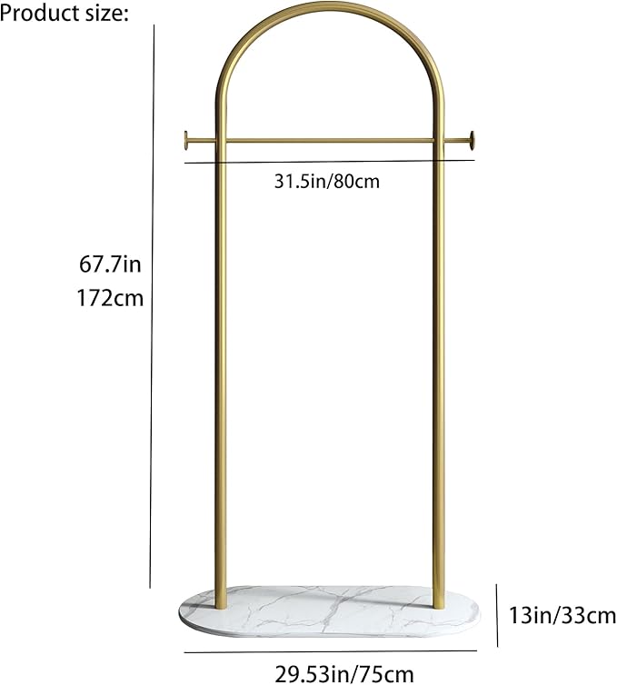 Freestanding Clothing Rack with Marble Base,Modern Arch Gold Garment Rack for Small Spaces,Sturdy Metal Coat Rack,Clothes Racks for Hanging Clothes in Bedroom,Closet,Entryway,Boutique Display