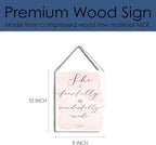 Inspirational She is Fearfully and Wonderfully Made Bible Verse Wood Sign Rustic Psalm 139:14 Flowers Christian Wooden Hanging Plaque for Home Wall Art Decoration 8 x 10 Inches Present