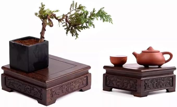 GOLDY&WENDY Handmade Solid Wood Display Stand Square Rosewood Carved Vase Plant Lamp Pedestal Home Decor Base