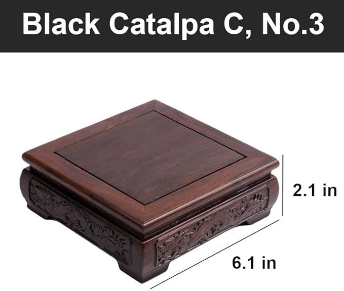GOLDY&WENDY Square Solid Wood Pedestal Base Handmade Carving Rosewood Display Stand Vase Teapot Aquarium Lamp Display Risers