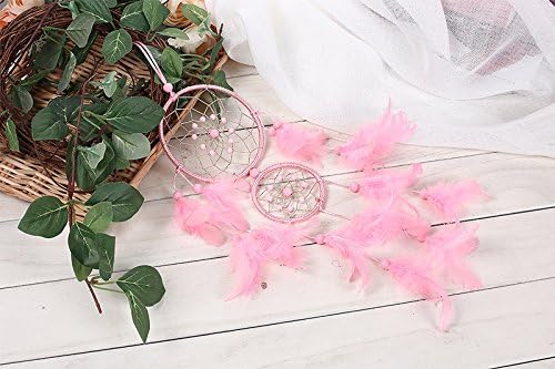 Handmade Homemade Beautiful Natural Feathers Double Pink Dream Catcher Wall Hanging Home Decoration
