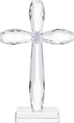 YWHL Crystal Standing Cross Decor, Religious Easter Gifts for Women Men, Handmade Glass Holy Cross Collectible Figurines for Home Decoration, Christmas Decoration for Pary