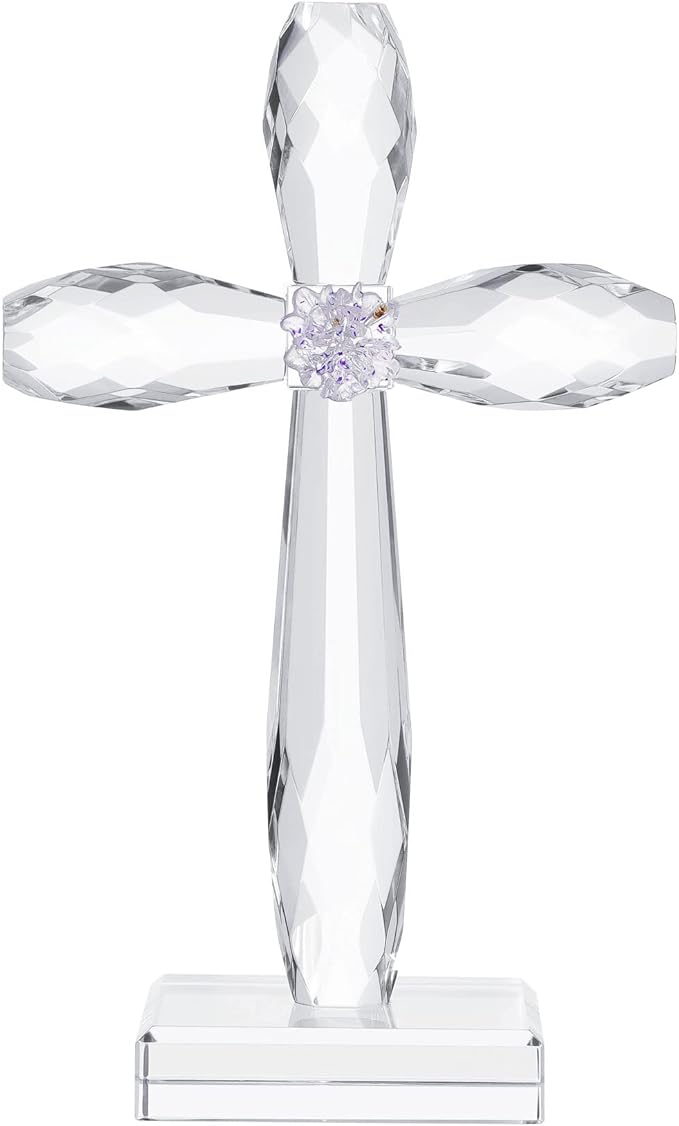 YWHL Crystal Standing Cross Decor, Religious Easter Gifts for Women Men, Handmade Glass Holy Cross Collectible Figurines for Home Decoration, Christmas Decoration for Pary
