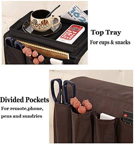 5 Pockets TV Remote Control Holder Couch Sofa Tray Armrest Organiser Oxford Chair Couch Caddy Sofa Armrest Bag Bedside Storage Hanging Organiser for Magazine Books Snack Mobile DVD Cellphone Drinker