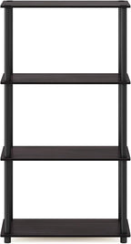 Furinno Turn-N-Tube 4-Tier Multipurpose Shelf Display Rack, Round Tubes, Dark Walnut