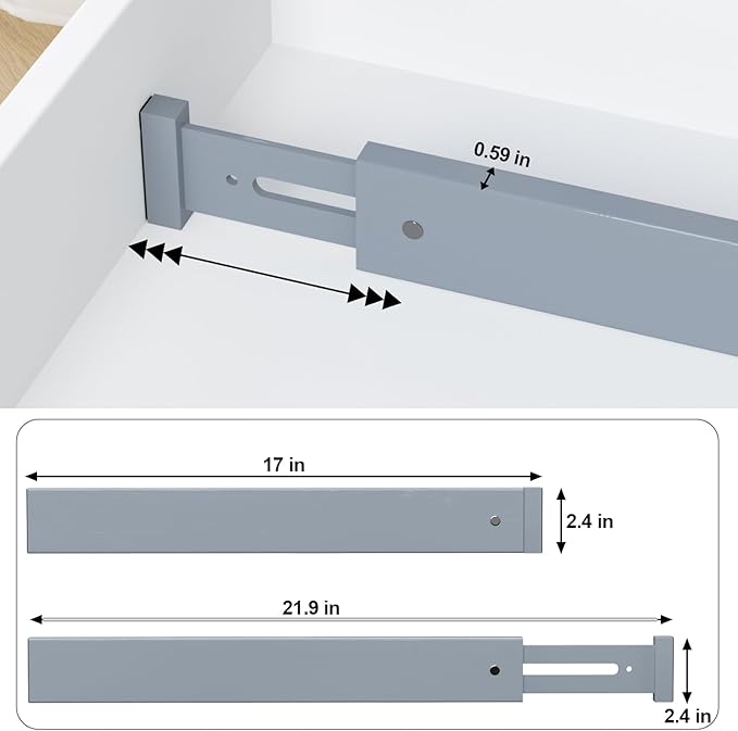 Ruichang Bamboo Kitchen Drawer Divider 4 Pack,17-22" Adjustable Utensil Drawer Organizer for Dresser Bathroom Bedroom,Grey