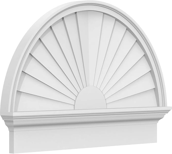 32"W x 22-3/4"H x 2-3/4"P Half Round Sunburst Architectural Grade PVC Combination Pediment