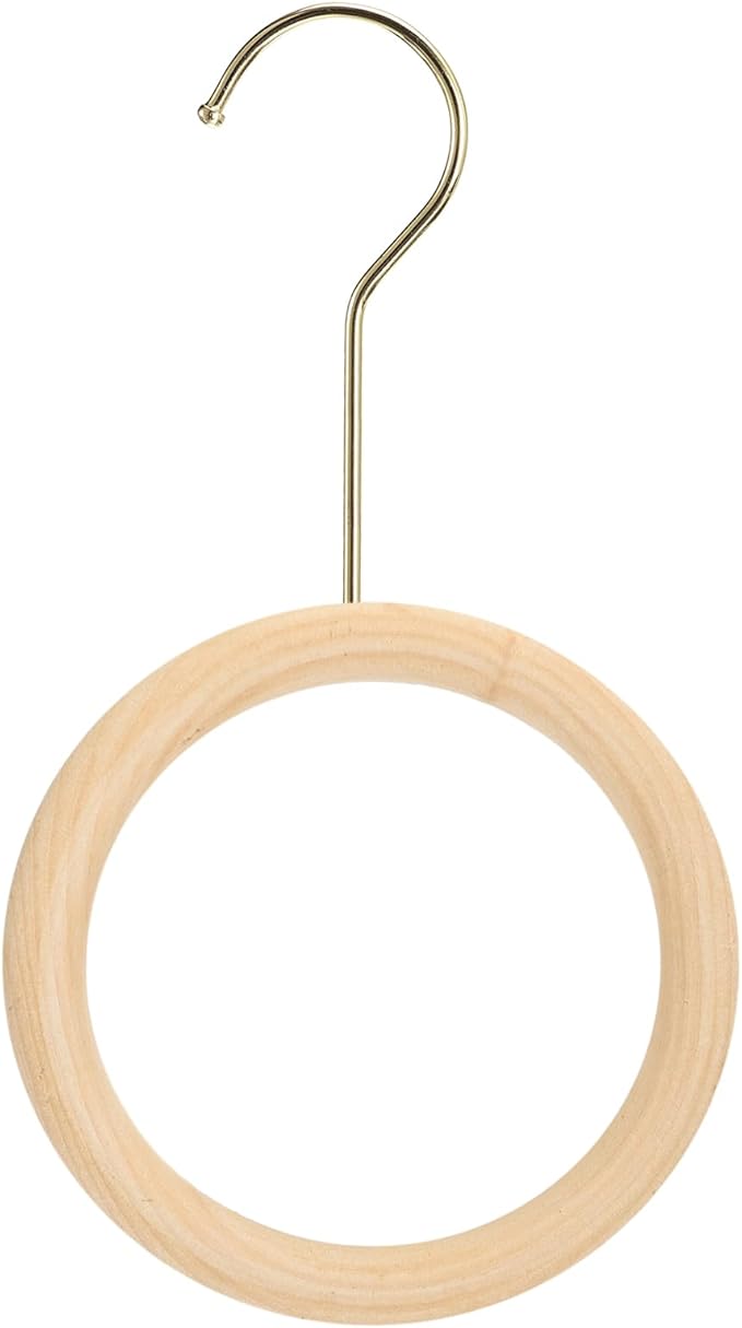 uxcell 4.7 Inch Scarf Ring Hanger, Scarf Organizer Holder Wooden Circle Rings Hanging Hook for Belt Tie Scarf, 15cm Length Hook (Gold)