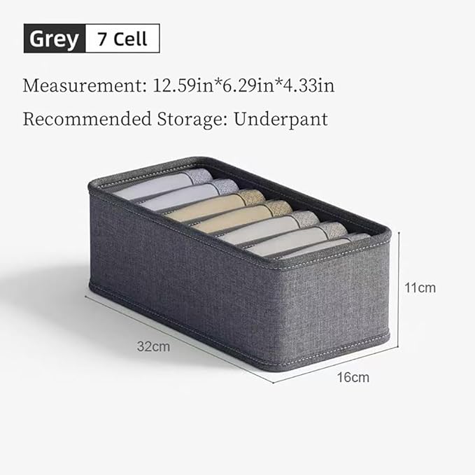 3 Pack Closet Underwear Organizer Storage Box, Drawer Fabric Foldable Cabinet Closet Storage Boxes for Storing Socks, Underwear, Ties, Belts (Dark Grey)