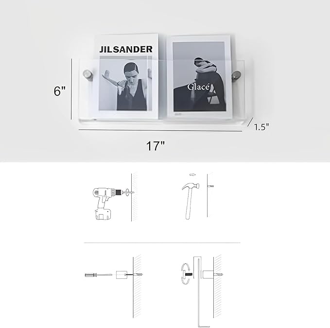 ROYALITA 2-Pack Acrylic Magazine Holder Vinyl Records Holder, Display Floating Nursery Bookshelves Wall Decor Hanging Magazine Holder for Waiting Room, Living Room