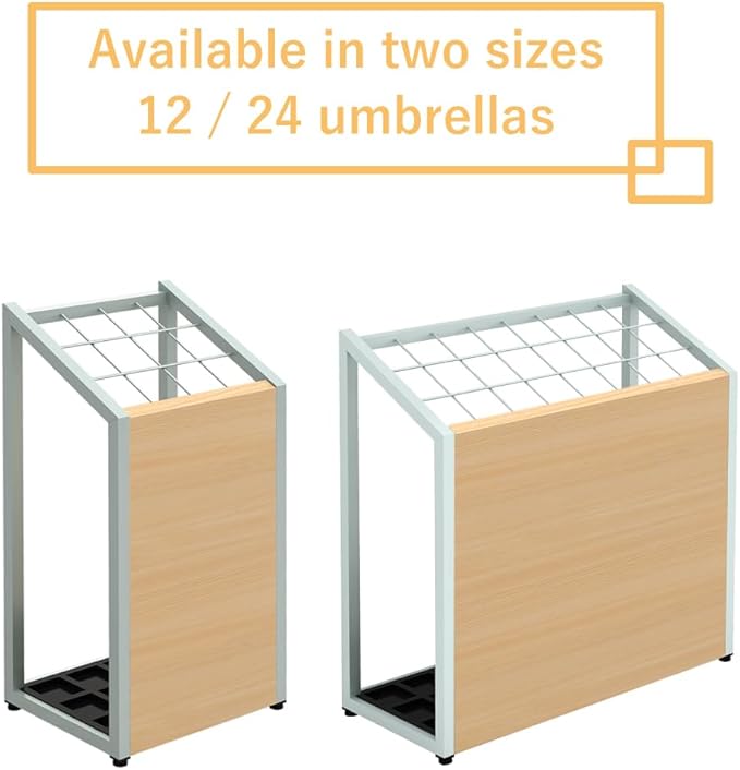 AKIRA Mid-Size Umbrella Stand for 12-Umbrellas Modern Natural Wood Grain & Gray Metal Entryway Organizer Rack Holder for Office or Lobby, Model US-US-0325-GYNA