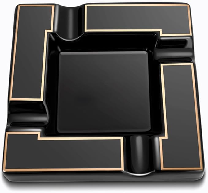 Cigar Ashtray Large Ceramic Cigarettes Ash Tray Black Cigars Ashtrays for Men travel, Indoor, Outdoor, Patio, Home, Office, Gift