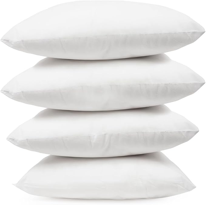 Covers & All Throw Pillow Inserts Only (Pack of 4, White), 65 GSM Non-Woven Fabric with 15D Silicon Fiber Filling, Durable Soft Universal uses for Home Decor Office Indoor Outdoor (Square 28" x 28")