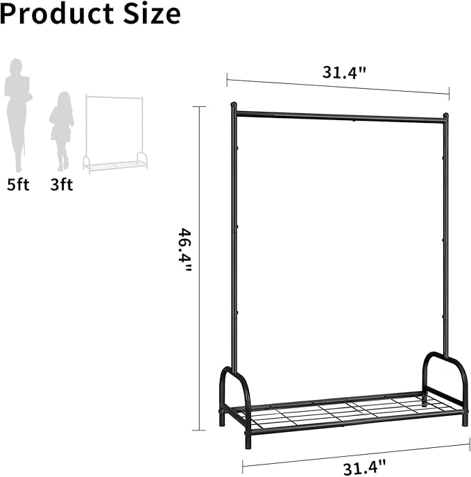 Kids Clothing Rack, Kids Dress Up Storage Rack, Small Clothes Rack with Metal Storage Shelf, Kids Closet Organizers and Storage (Black)