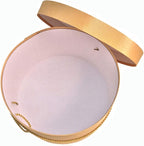 Sarah's Hat Boxes Classic Gold Hat Box – 8.75" x 4.5" (Dia. x Ht.) Handmade in USA – Odorless Non-Toxic Adhesive, Cording Handle – Premium Storage for Hats & Accessories