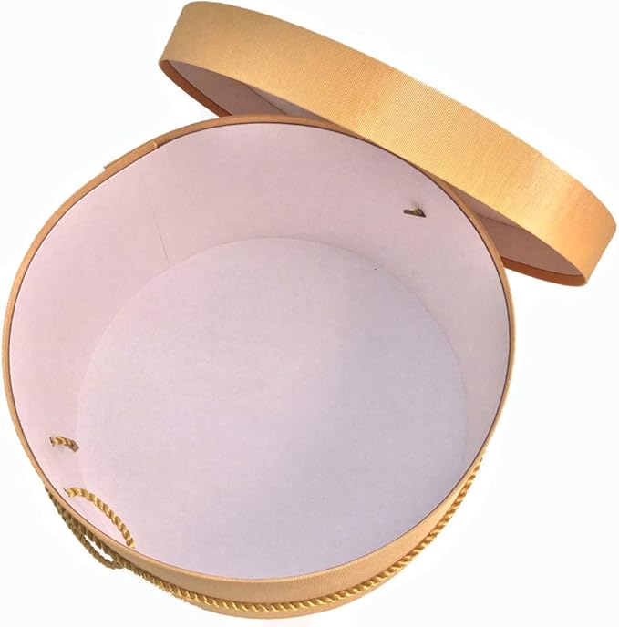 Sarah's Hat Boxes Classic Gold Hat Box – 8.75" x 4.5" (Dia. x Ht.) Handmade in USA – Odorless Non-Toxic Adhesive, Cording Handle – Premium Storage for Hats & Accessories